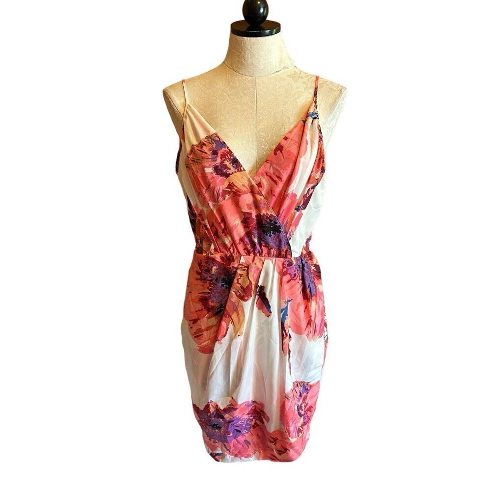 Yumi Kim Womens L Pink floral V-Neck Sexy Soho Mixer‎ Mini Wrap Dress NWOT
